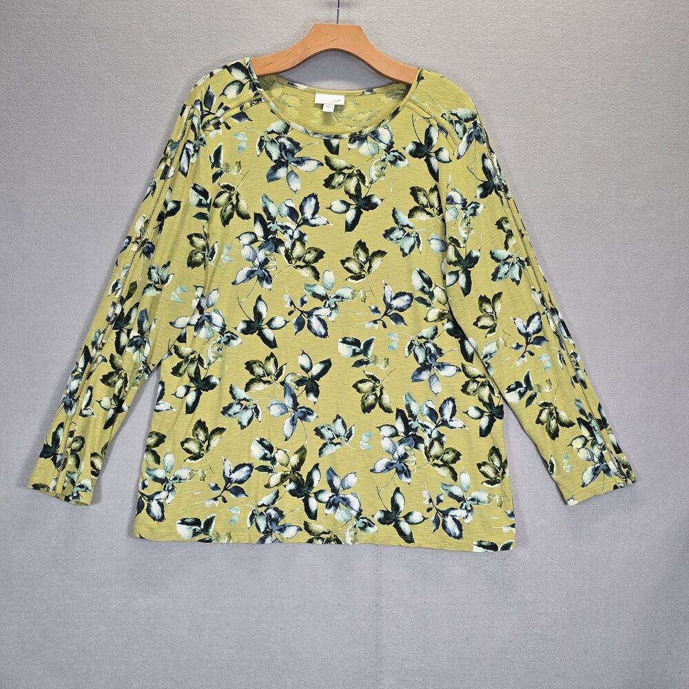 J. Jill Womens Top Size L Green Dark Floral Stretch Long Sleeve Pullover Tunic